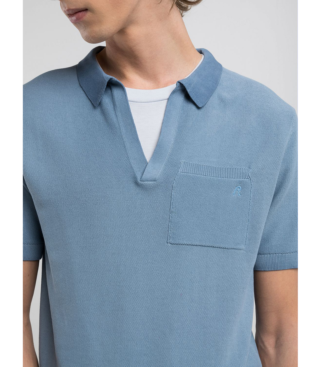 コットンPOLO半袖ニット 詳細画像 グレイッシュブルー 6